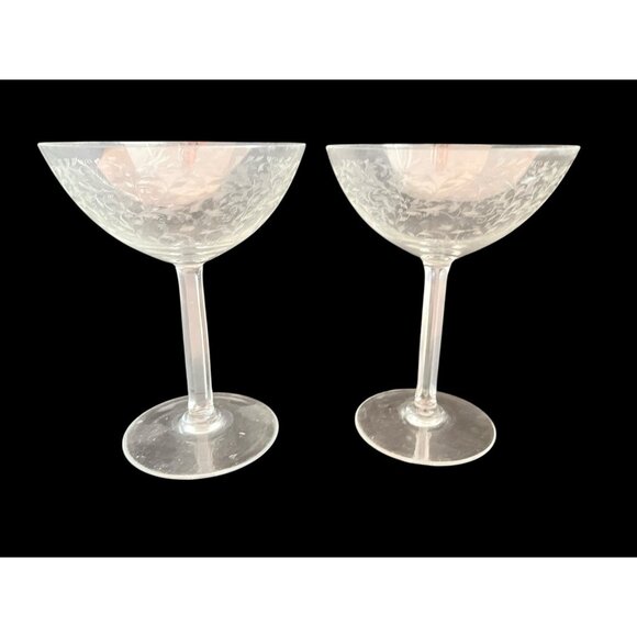 VINTAGE Set/2 TOSCANY REGAL LACE Crystal Glass Champagne Coupe PAIR Elegant - Picture 1 of 6